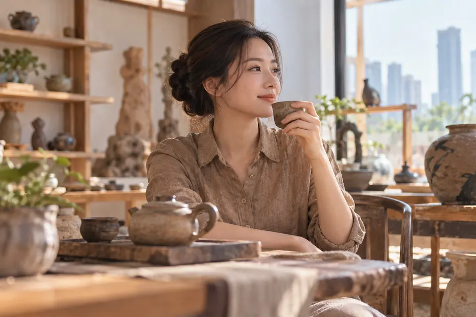 陶艺茶器工作室的茶杯与茶具陈列